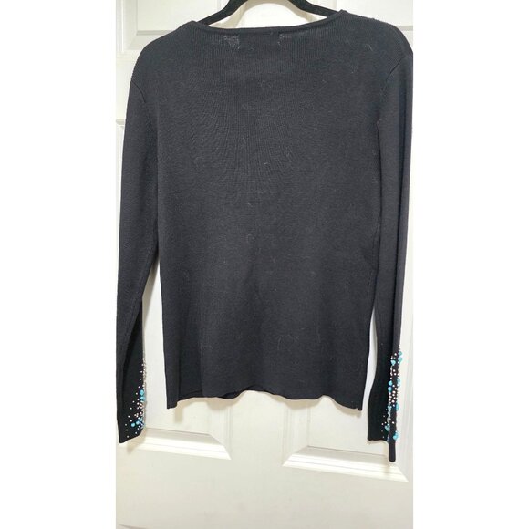 Kikit Maurice Sasson Black Sweater Blue & Silver Bead Embellishments Size L - Picture 3 of 6